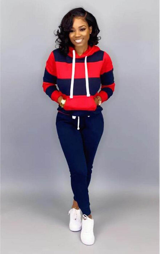 Women's Clothing Sweater Stitching Hooded Casual Sports Suit - Velora