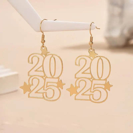 New Creative Gloden Number 2025 Dangle Earrings For Women Fashion Jewelry New Year Earring For Party - Velora