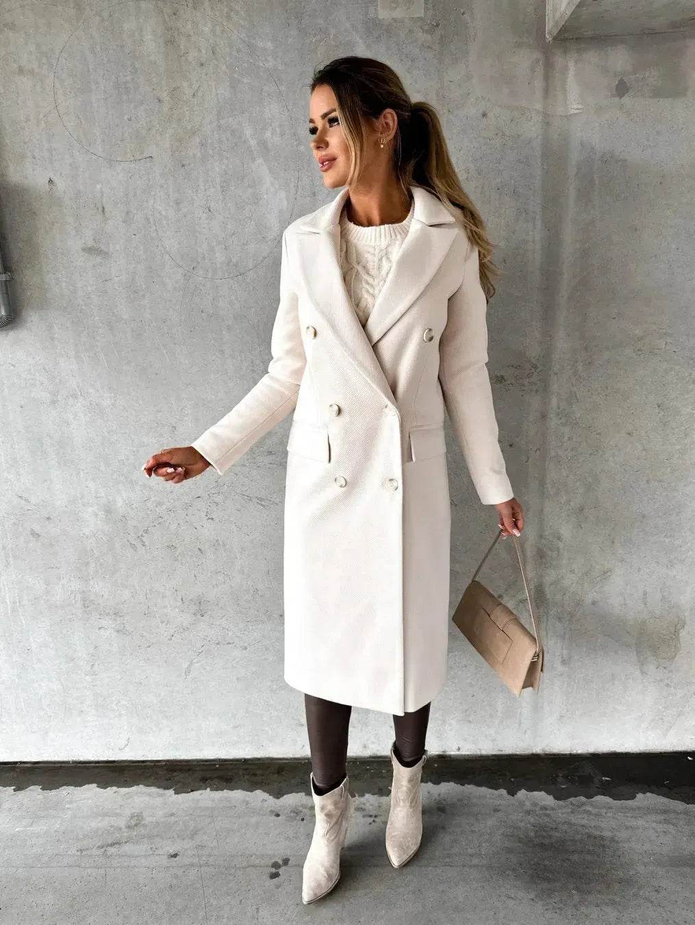 Classy Fashion Long Winter Coat Office Workwear for ladies Long Blazer overcoat - Velora