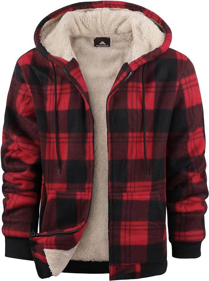 Men's Plaid Print Hooded Zip-Up Jacket Winter Thickened Cotton-padded Coat Warm Clothing - Velora
