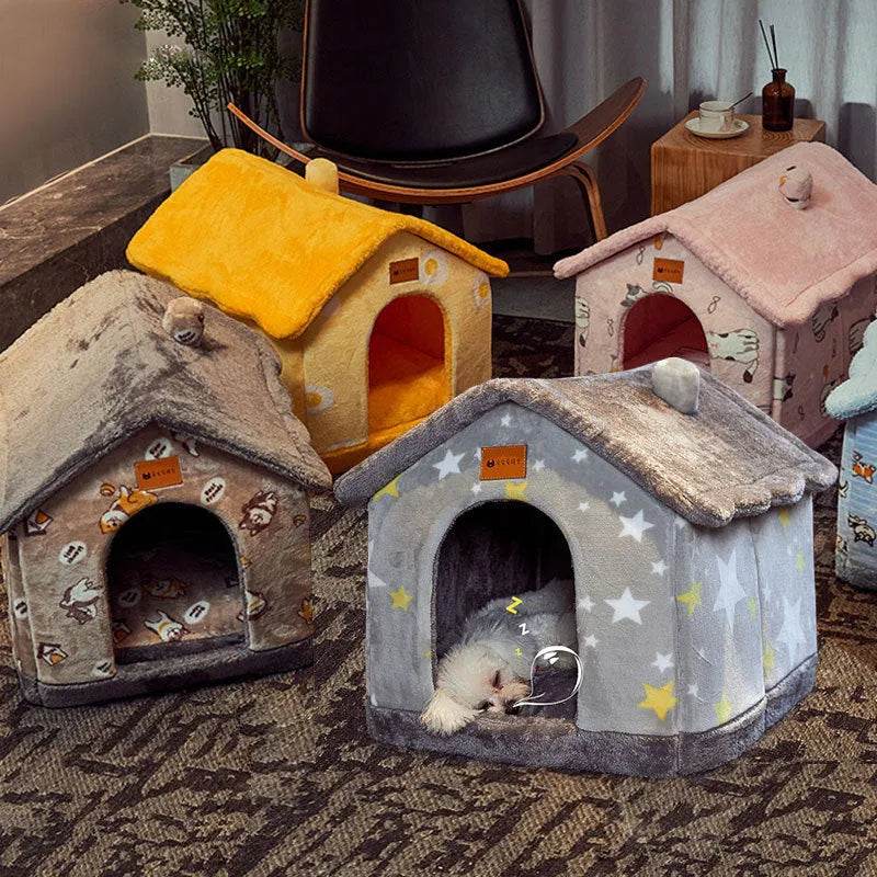 Foldable Dog House Pet Cat Bed Winter Dog Villa Sleep Kennel Removable Nest Warm Enclosed Cave Sofa Pets Supplies - Velora