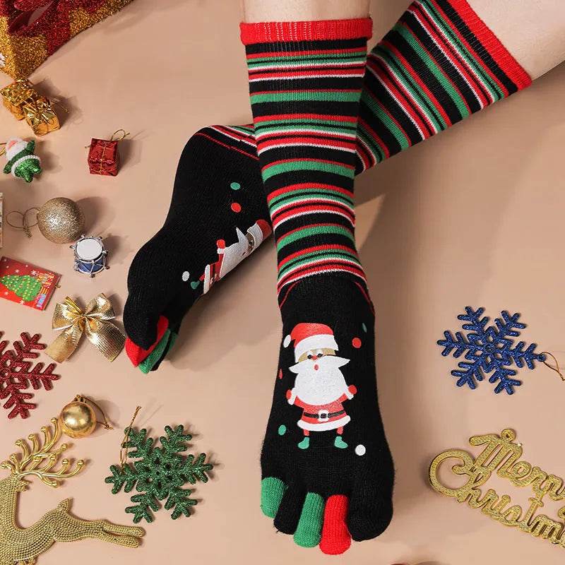 Cute Winter Christmas socks Five-finger Elastic absorbent Split-toe - Velora