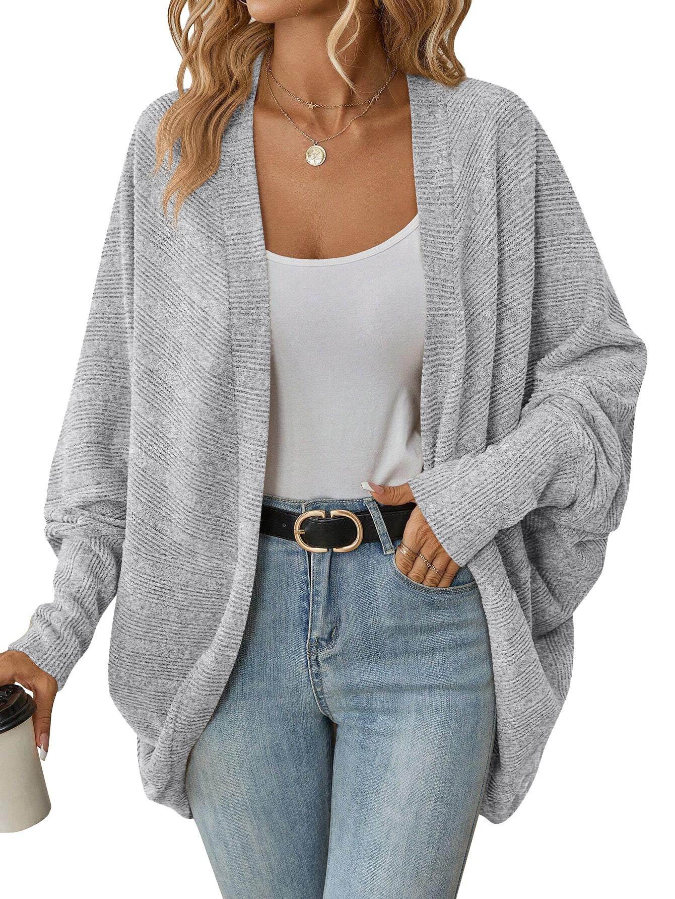 Women's Fashionable Batwing Sleeve Cardigan Loose Knitted Coat - Velora