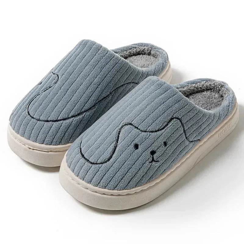 Striped Cat Slippers Indoor Couple Non-slip Floor Bedroom Slipper Winter Warm Plush House Shoes Women Men - Velora