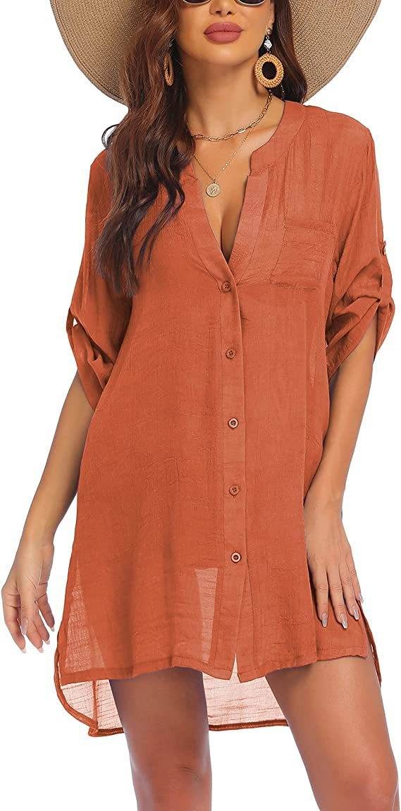 European And American Sun Protection Women Beach Linen Shirt dress - Velora