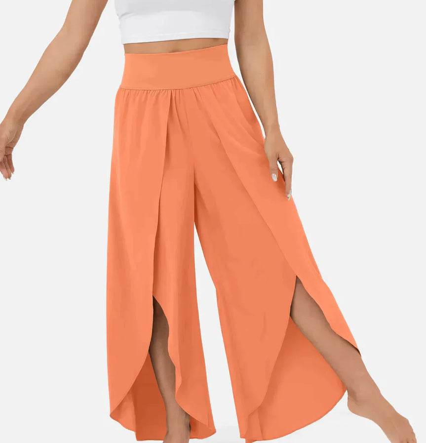Loose Split Yoga Pants Summer Elastic High Waist Wide Leg Trousers Women's Fashion Versatile Clothing - Velora