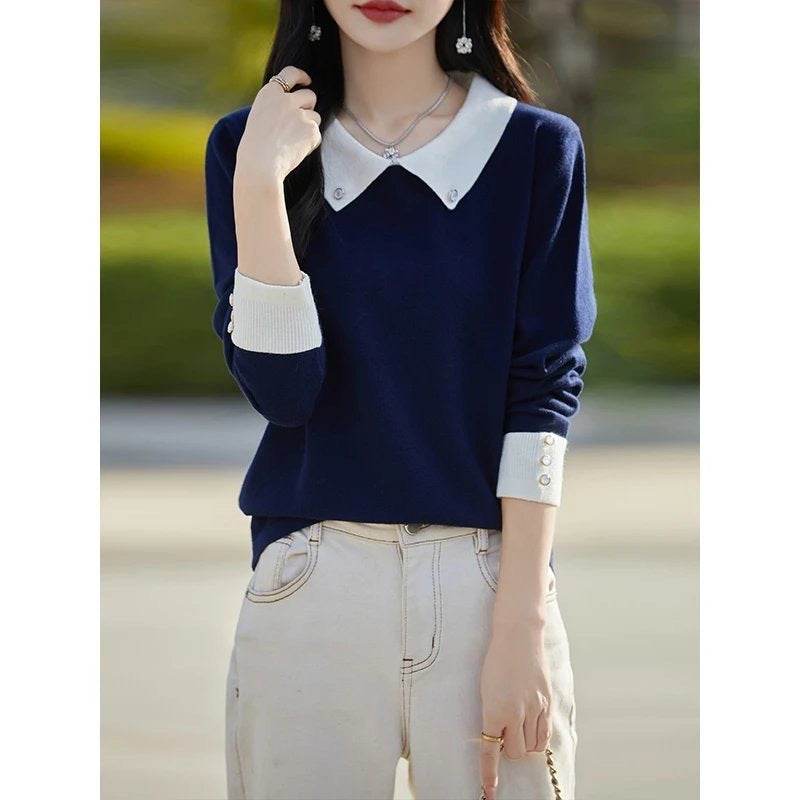 Lapels Bottoming Sweater blouse top For Women - Velora
