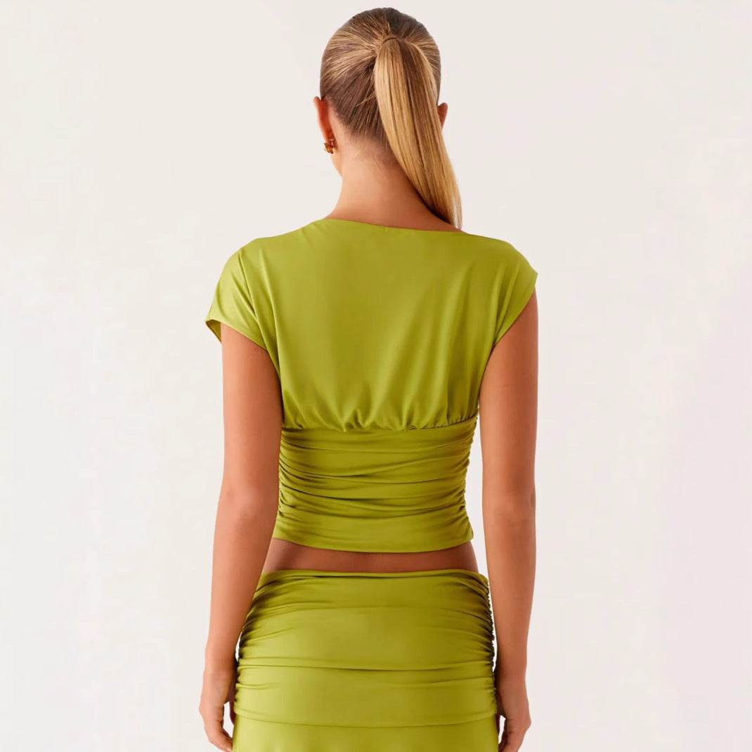Cropped Pleated Slim-fit Sheath Skirt Suit - Velora