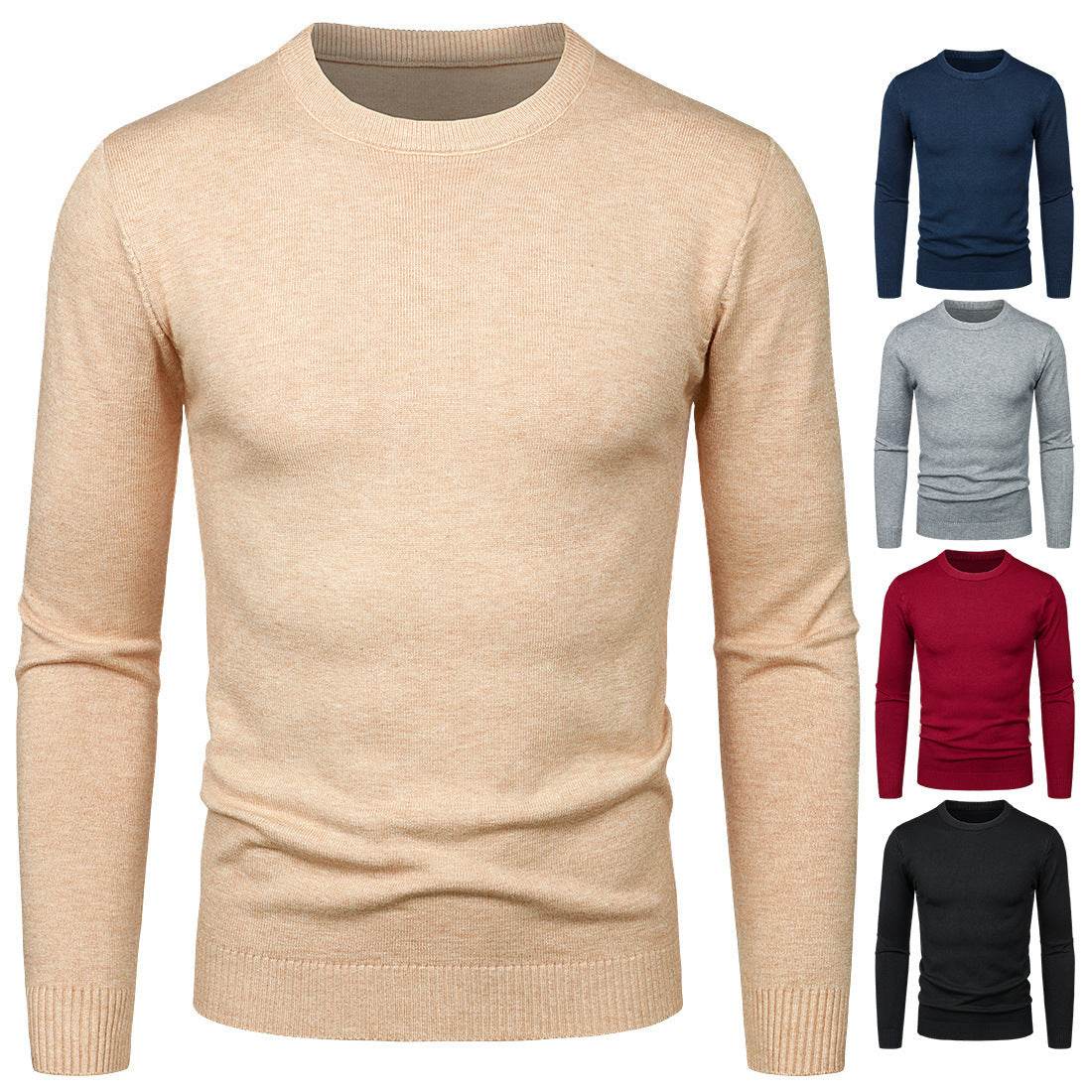 Men's Round Neck Sweater Solid Color Simple Free Size Long Sleeve Sweater - Velora
