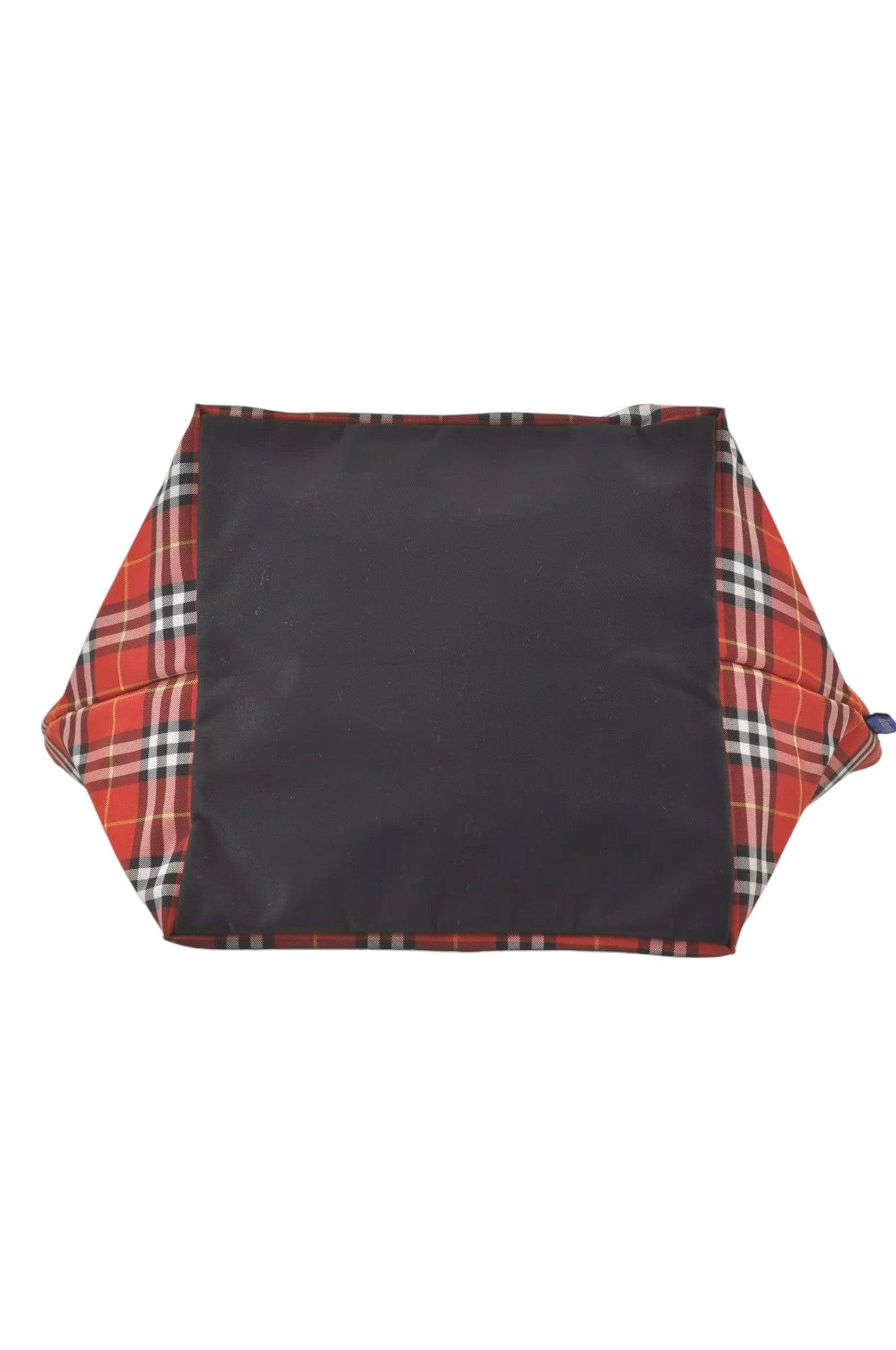 Burberry BLUE LABEL Check Shoulder Tote Bag Nylon Leather Red 9373K - Velora