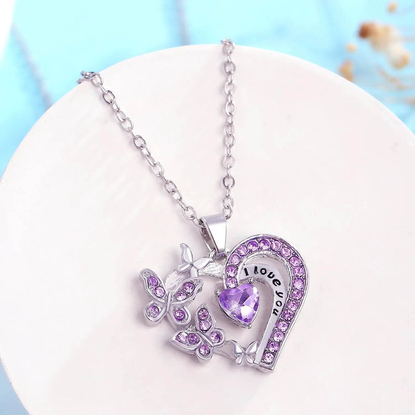 Ins Butterfly Love Necklace With Rhinestones Fashion Personality Hollow Heart-shaped Clavicle Chain Pendant Necklace For Valentine's Day - Velora