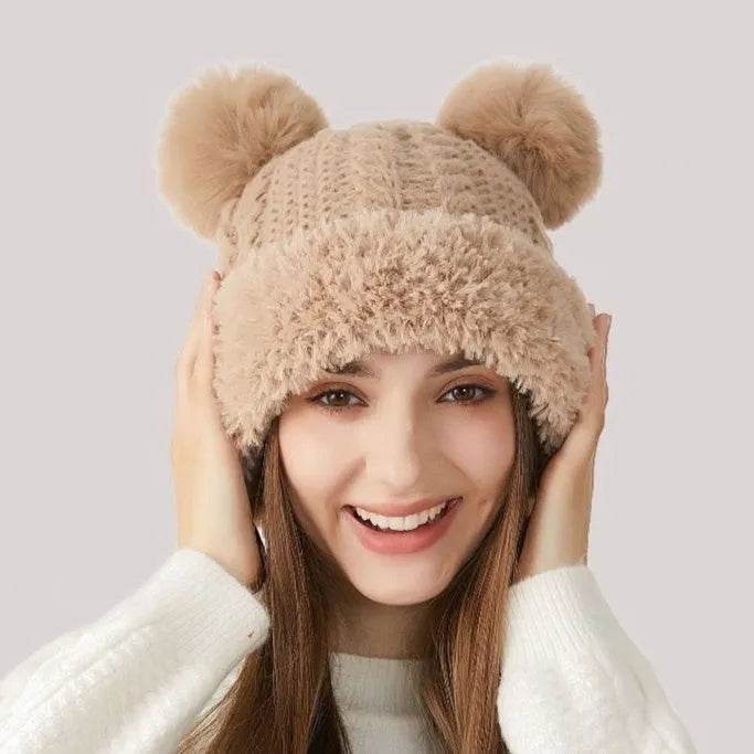 Women Winter Cute Fur Ball Knitted Beanie Hat Outdoor - Velora