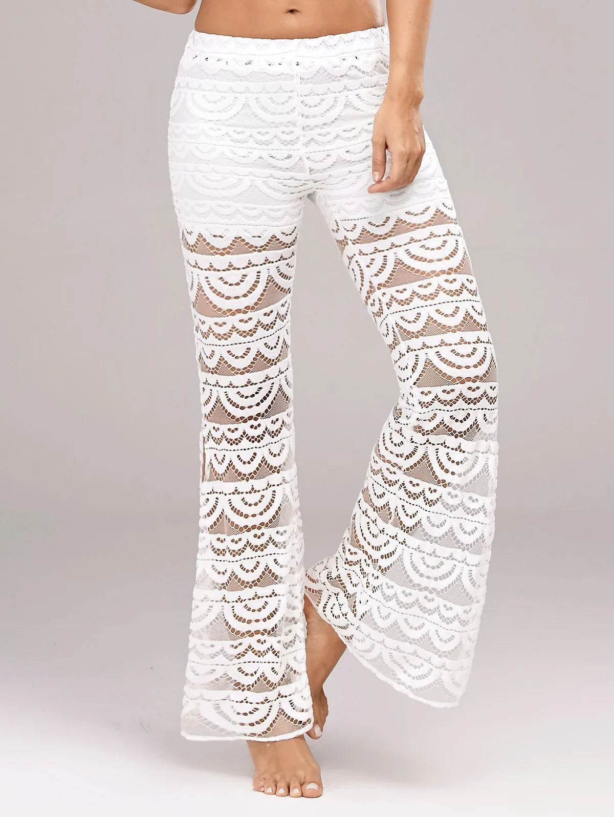 Summer Women Elegant Patchwork Sheer Pants Sexy Lace Trouser Pantalon Party Clubwear - Velora
