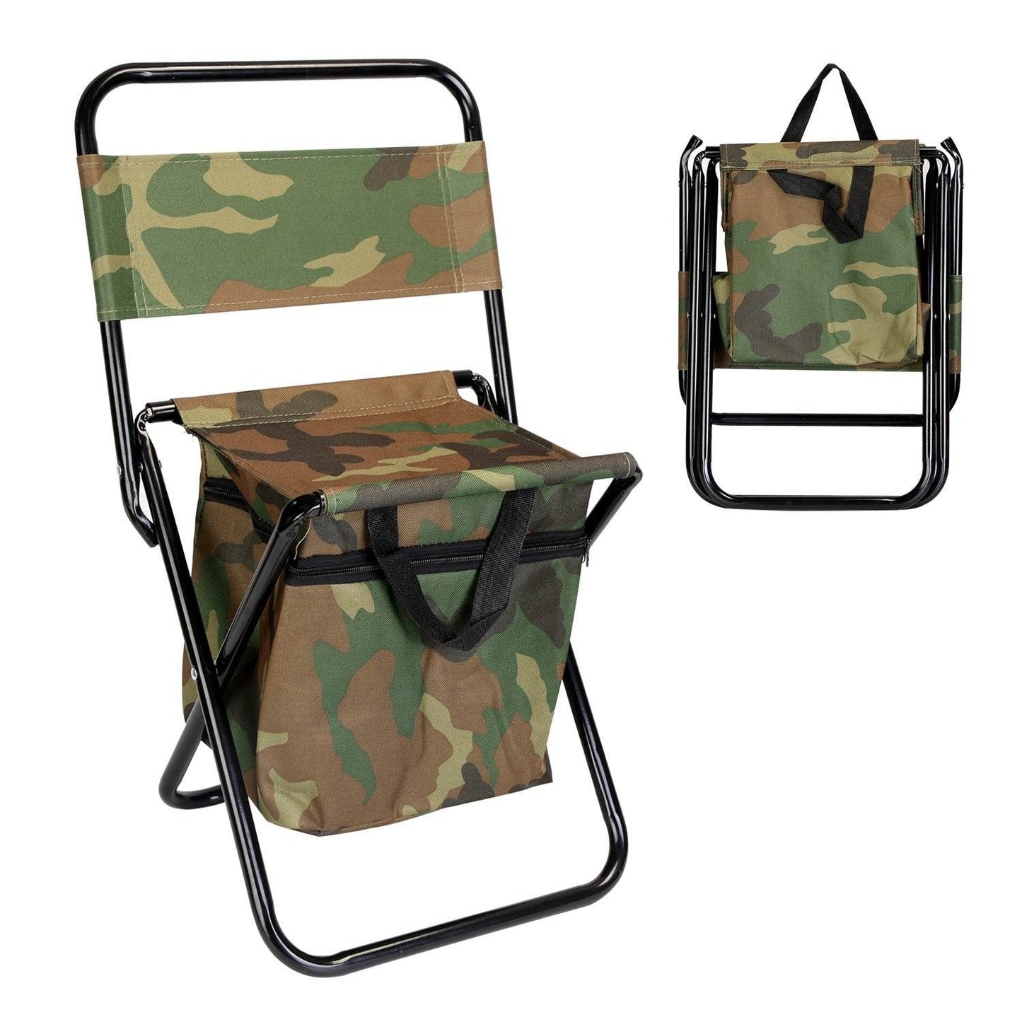 Foldable Fishing Chair With Backrest Built-In Cooler Bag Portable Handle Outdoor Lightweight Fishing Stool For Camping Hiking Hunting - Velora