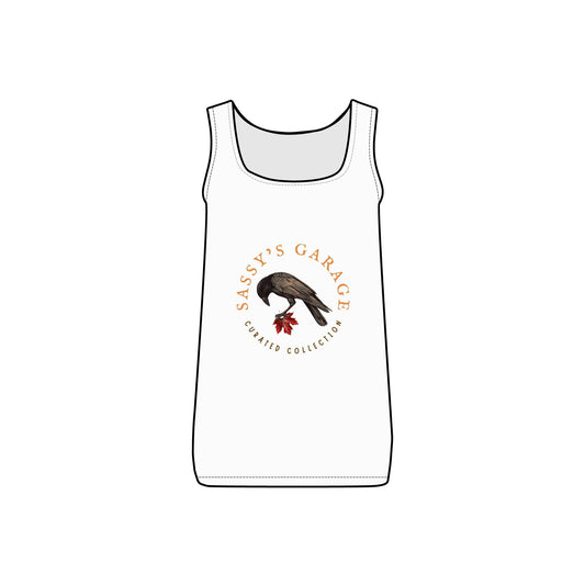 Sassy's Garage Women's Micro Ribbed Tank Top, Casual Summer Wear, Crow Graphic Tee, Trendy Vintage Style - Velora