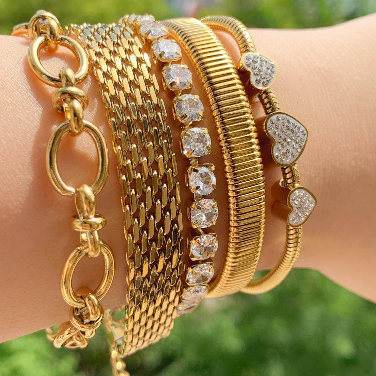 Retro Set Silver Crystal Heart Shaped Women's Bracelet Five Piece Set Fashion Geometry Adjustable Infinite Symbol Jewelry - Velora