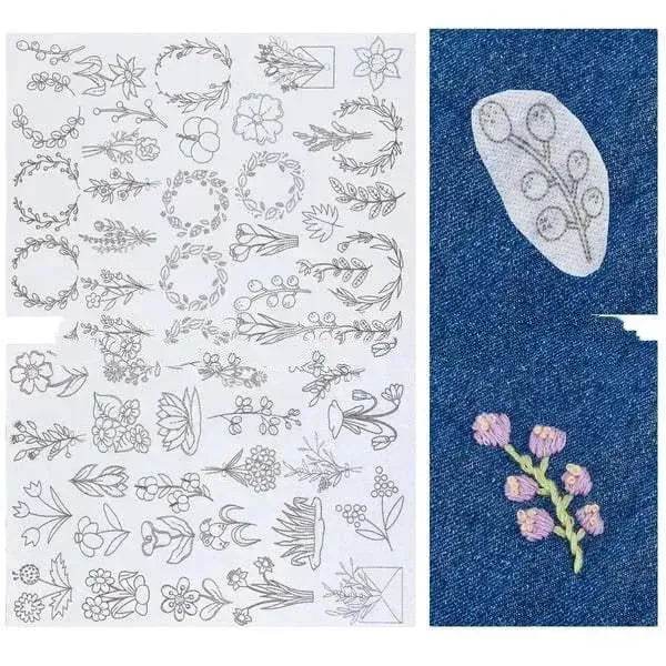 50pcs Water Soluble Stick and Stitch Embroidery Patterns stickers for Clothes - Velora