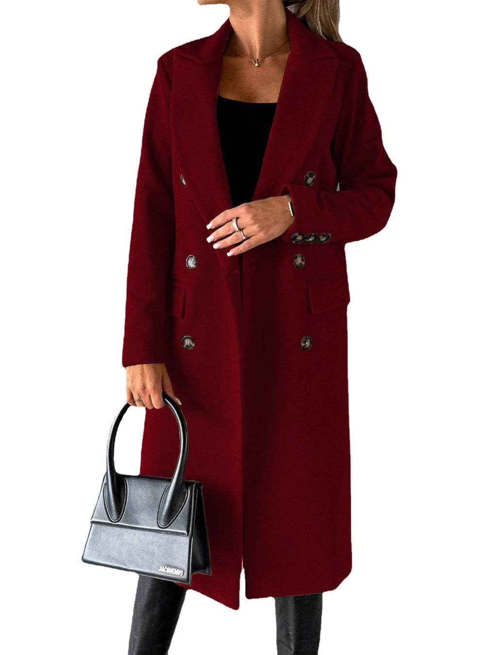 Long Sleeve Lapel Coat Winter Fashion Solid Double Breasted Slim Long Jacket Womens Clothing - Velora