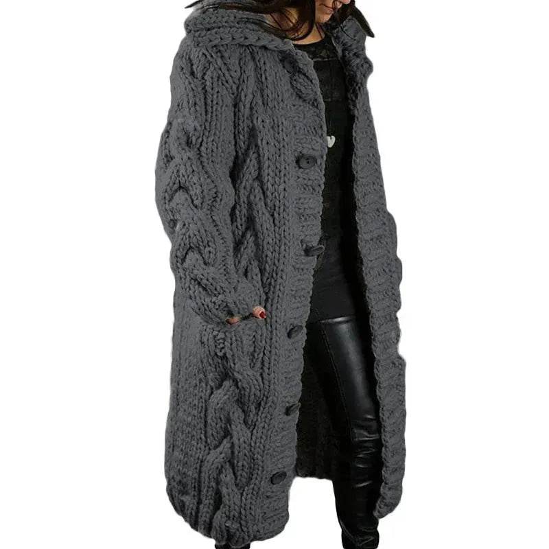 Chunky Long Knitted Hoodie winter Long Cardigan sweater Jacket women - Velora