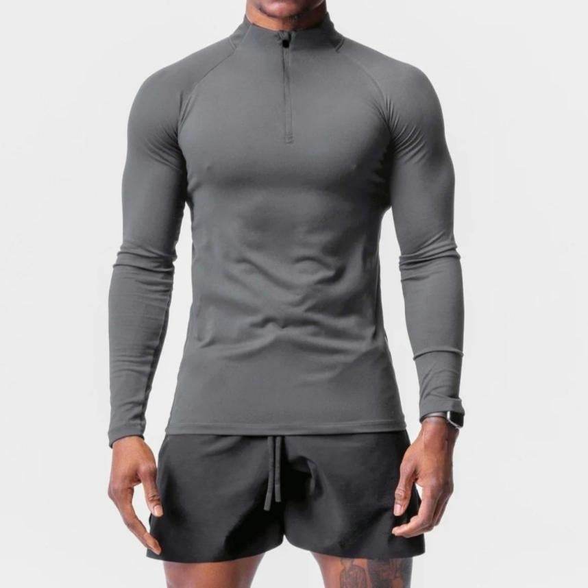 Men Quick Drying Long Sleeve Half Zip Activewear Muscle Fitted shirt Workout Gym T-shirt Top - Velora