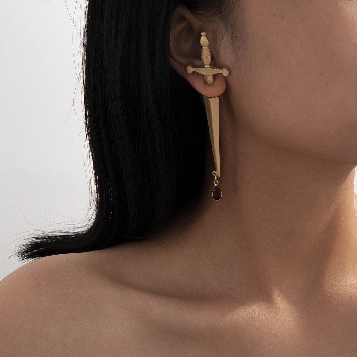 Trendy Hip Hop Red Water Drop Cross Earrings - Velora