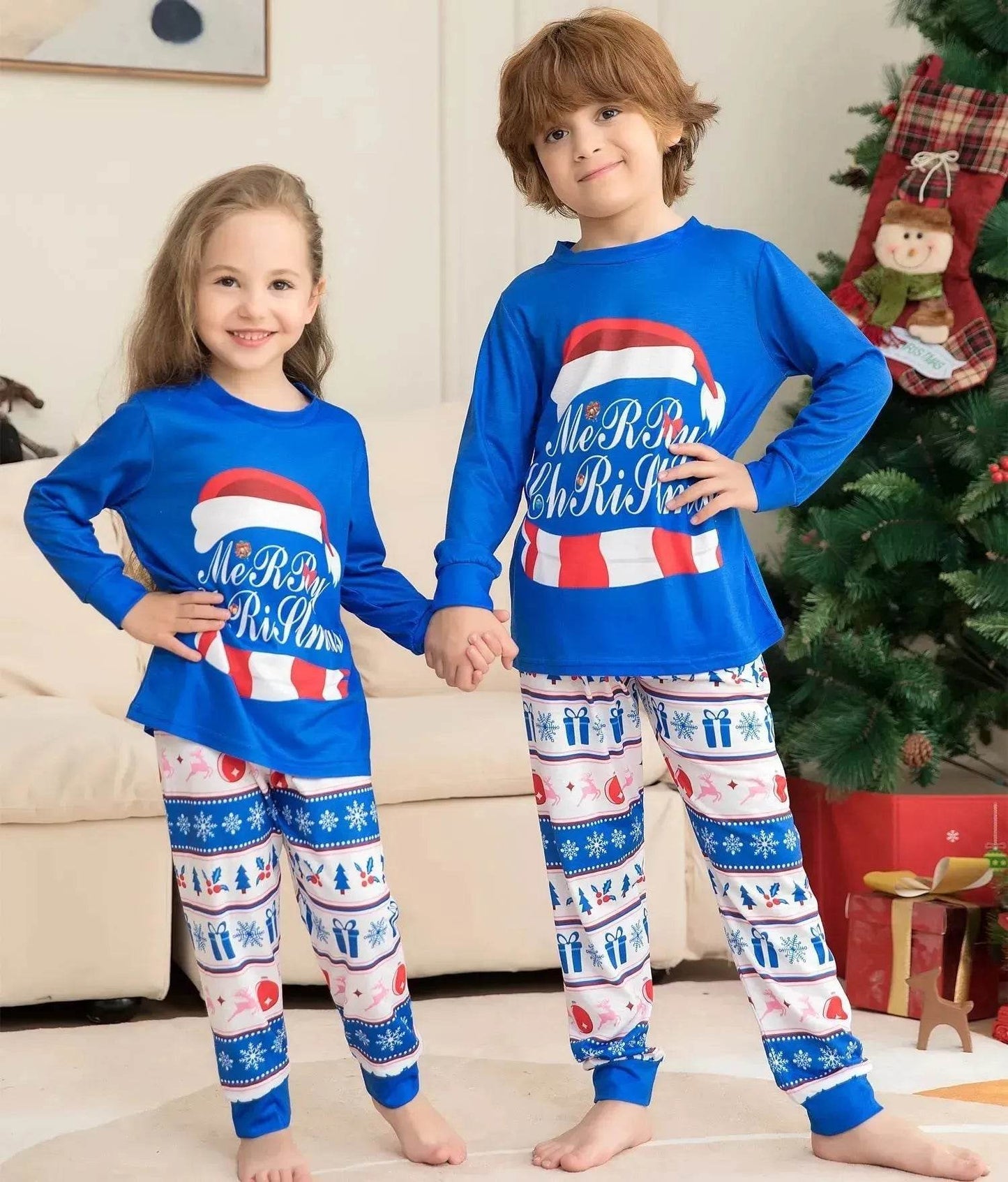 Matching Family Pajamas Sets Christmas PJ's Letter Print Top And Plaid Pants Jammies Sleepwear - Velora