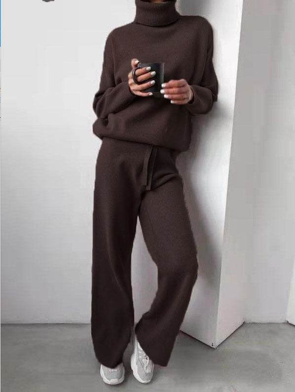 Casual Fashion Suits For Women Turtleneck Sweater And Drawstring Straight Pants - Velora