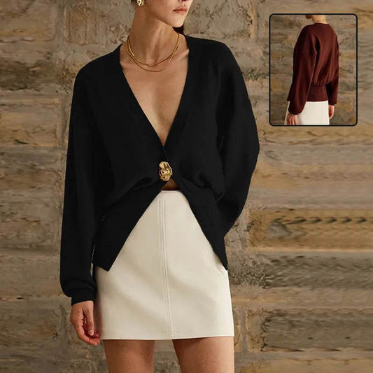 New V-neck Button Cardigan Fashion Knitted Sweater Top For Women Clothing - Velora
