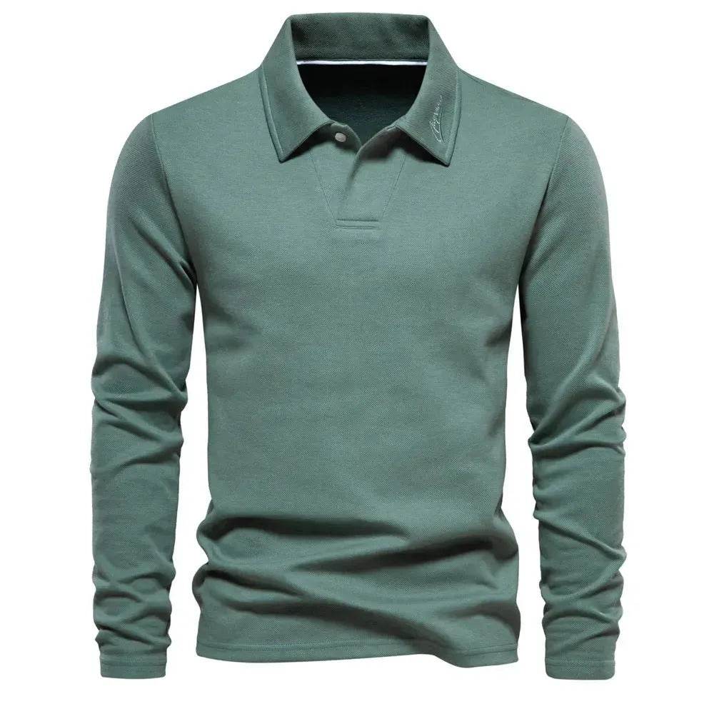 Fashion Plain Lapel Long-sleeved Polo Shirt Men's Casual Autumn Polo sweatshirt - Velora