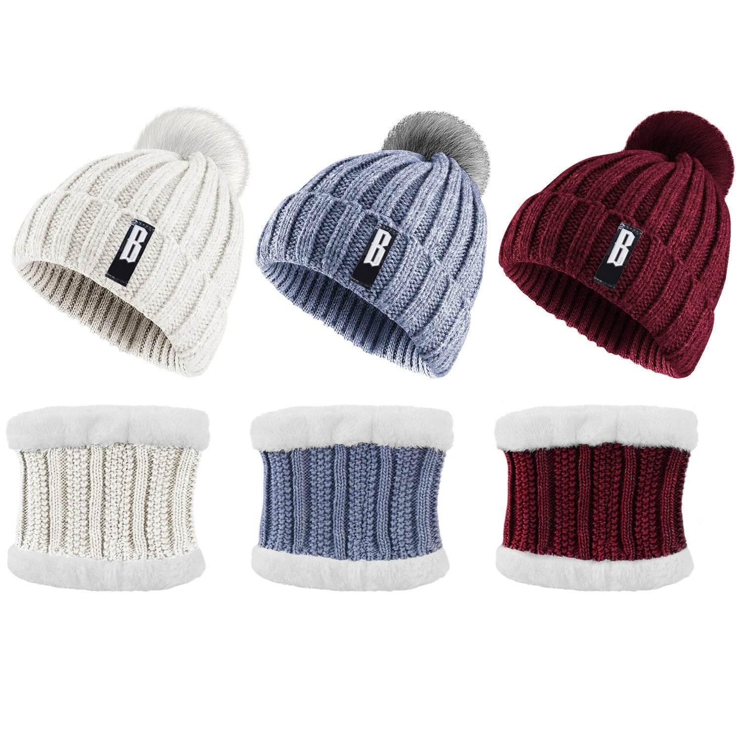1Set Winter Beanie Hat Scarf Set Women Warm Knitting Skull Cap Neck Warmer For Walking Running Hiking Camping Outdoors Gift - Velora