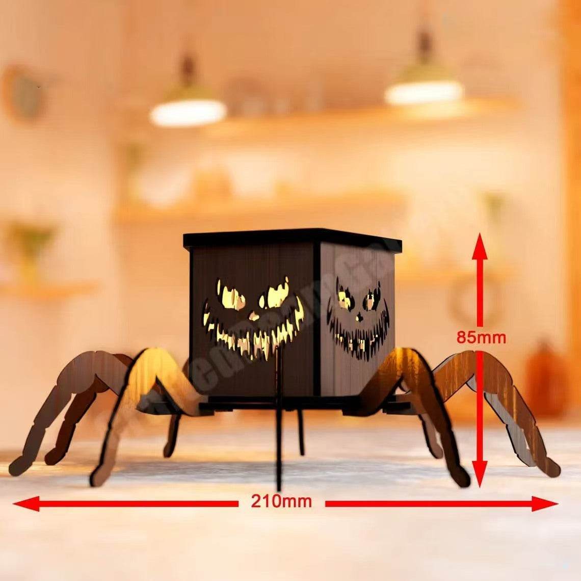 Cross-border New Ghost Halloween Spider Mini Lantern Candlestick Decorations Interesting Ornaments Wooden Craftwork - Velora
