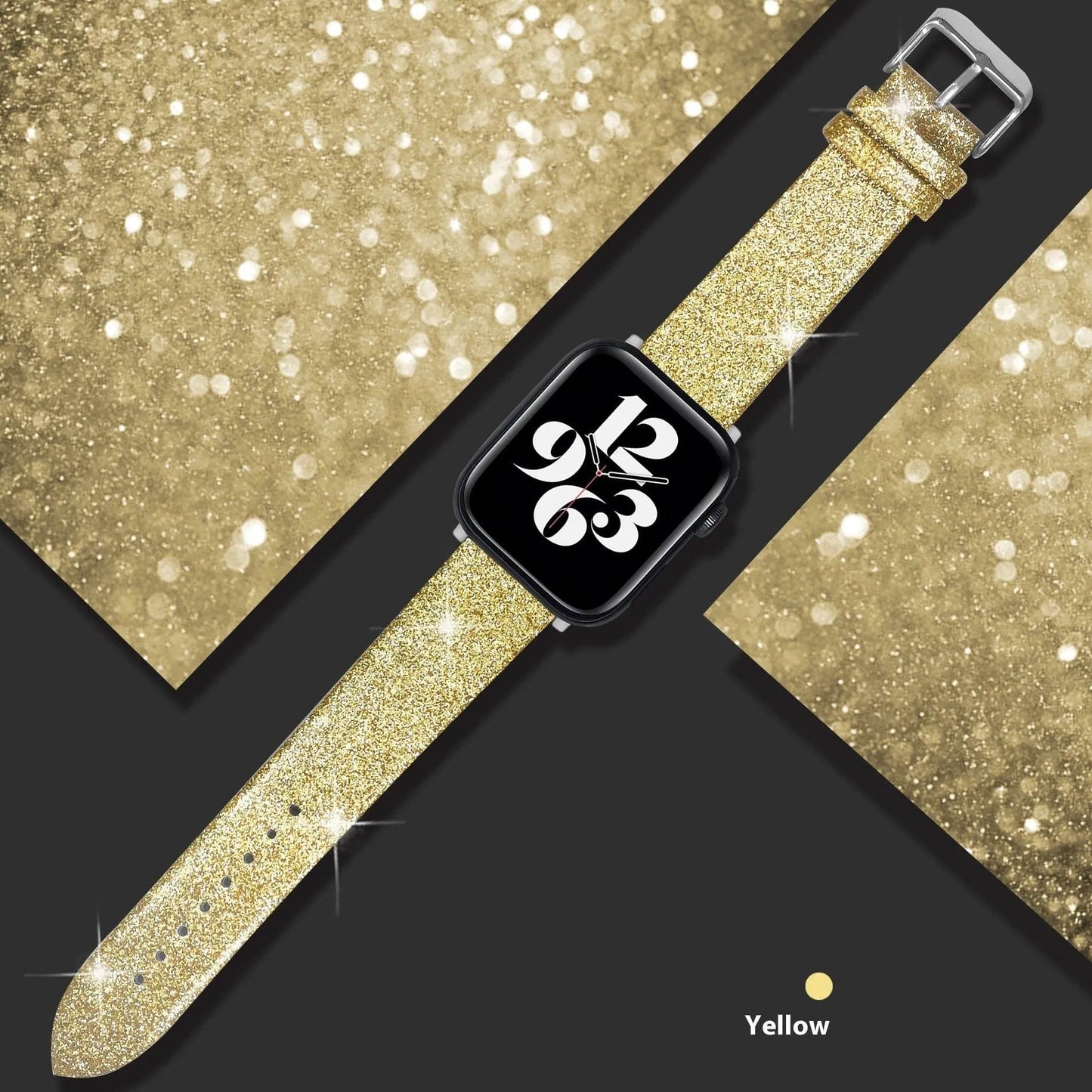 Leather Single Ring Glitter Buckle Couple Watch Strap Suitable for Apple Watch - Velora