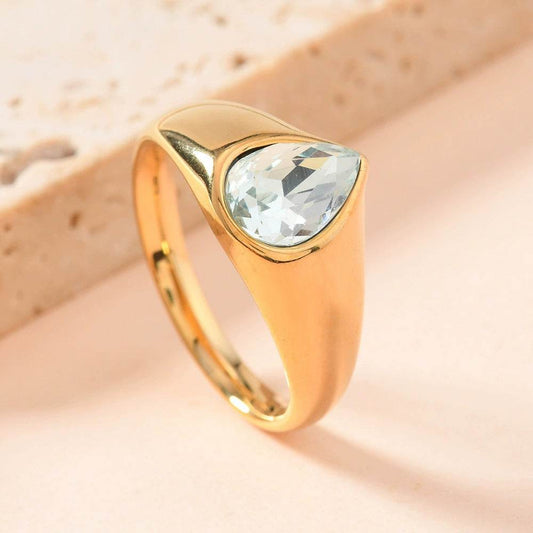 Colorful Rhinestone Rings Fashion Personality Teardrop-shaped Ring For Women Jewelry - Velora