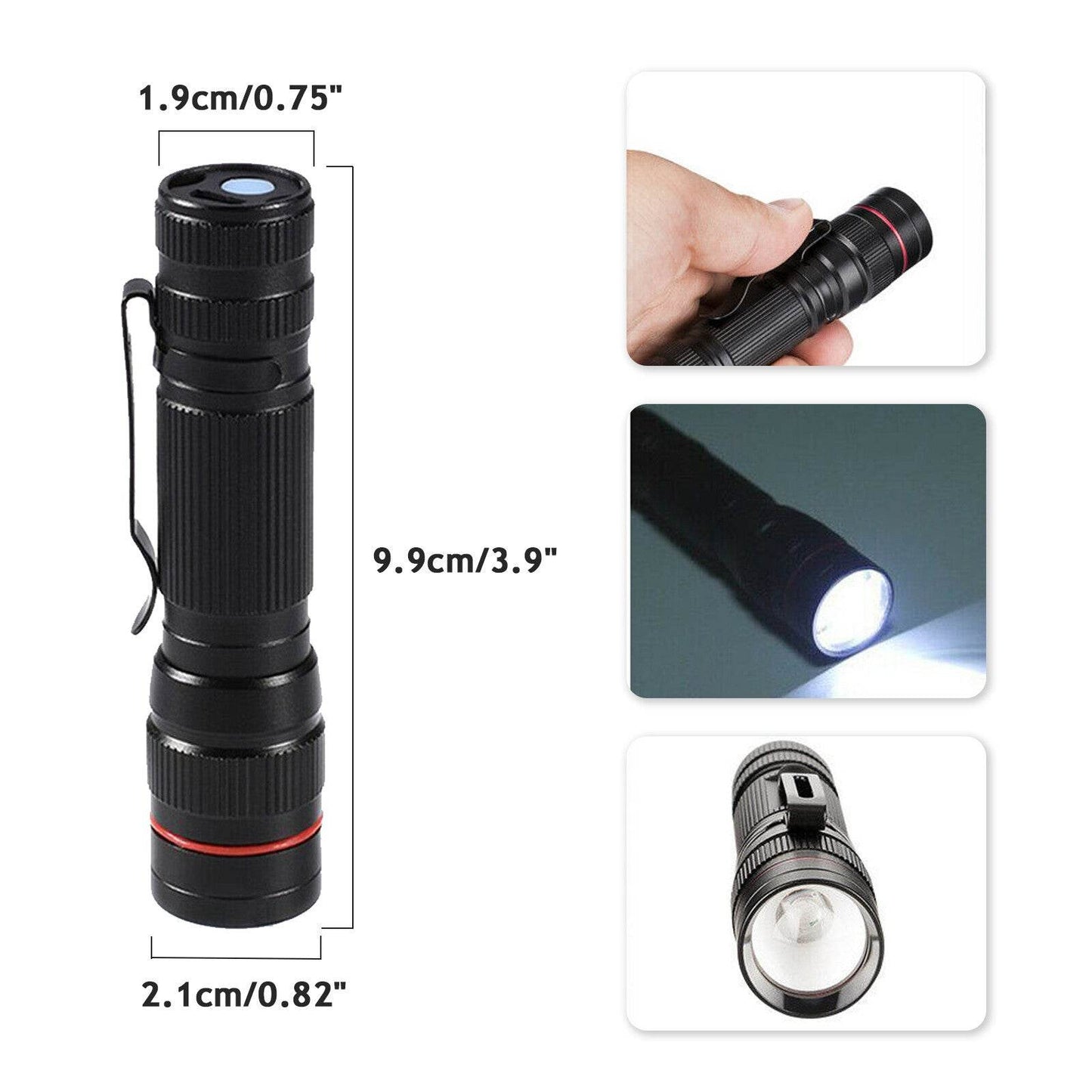 LED Military Flashlight USB Rechargeable Tactical Zoom Handheld Torch - Velora