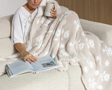 Flower Print Blushing Beige and White Extended Throw