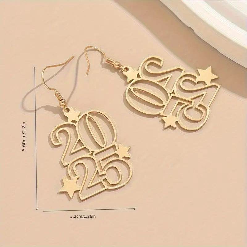 New Creative Gloden Number 2025 Dangle Earrings For Women Fashion Jewelry New Year Earring For Party - Velora