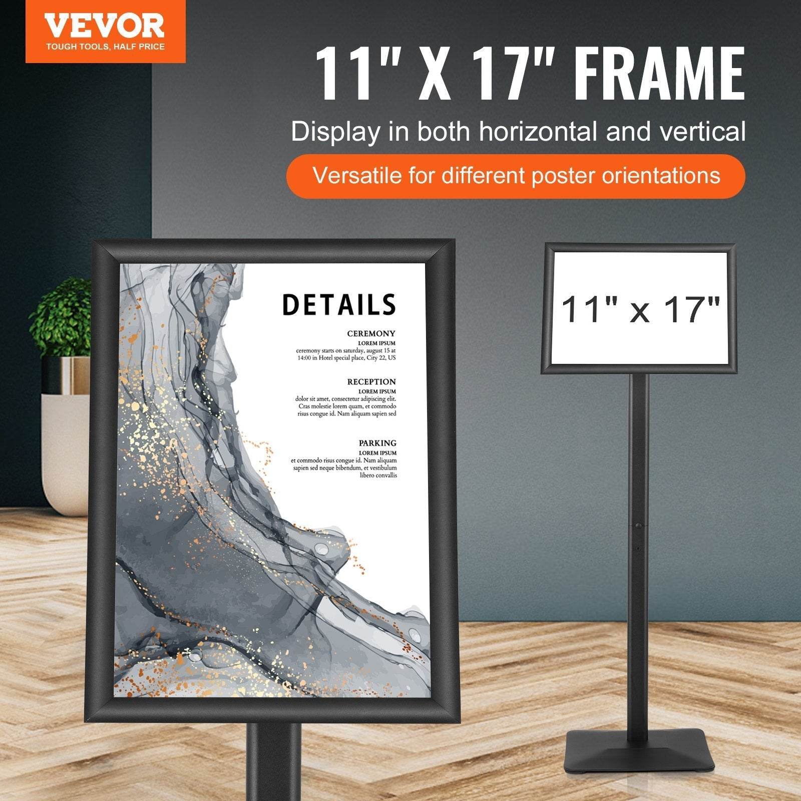 Pedestal Sign Holder, 11 X 17 Inch Vertical And Horizontal Adjustable Poster Stand, Heavy-Duty Floor Standing Sign Holder With Metal Base For Display, Advertisement, And Outdoor, Black - Velora