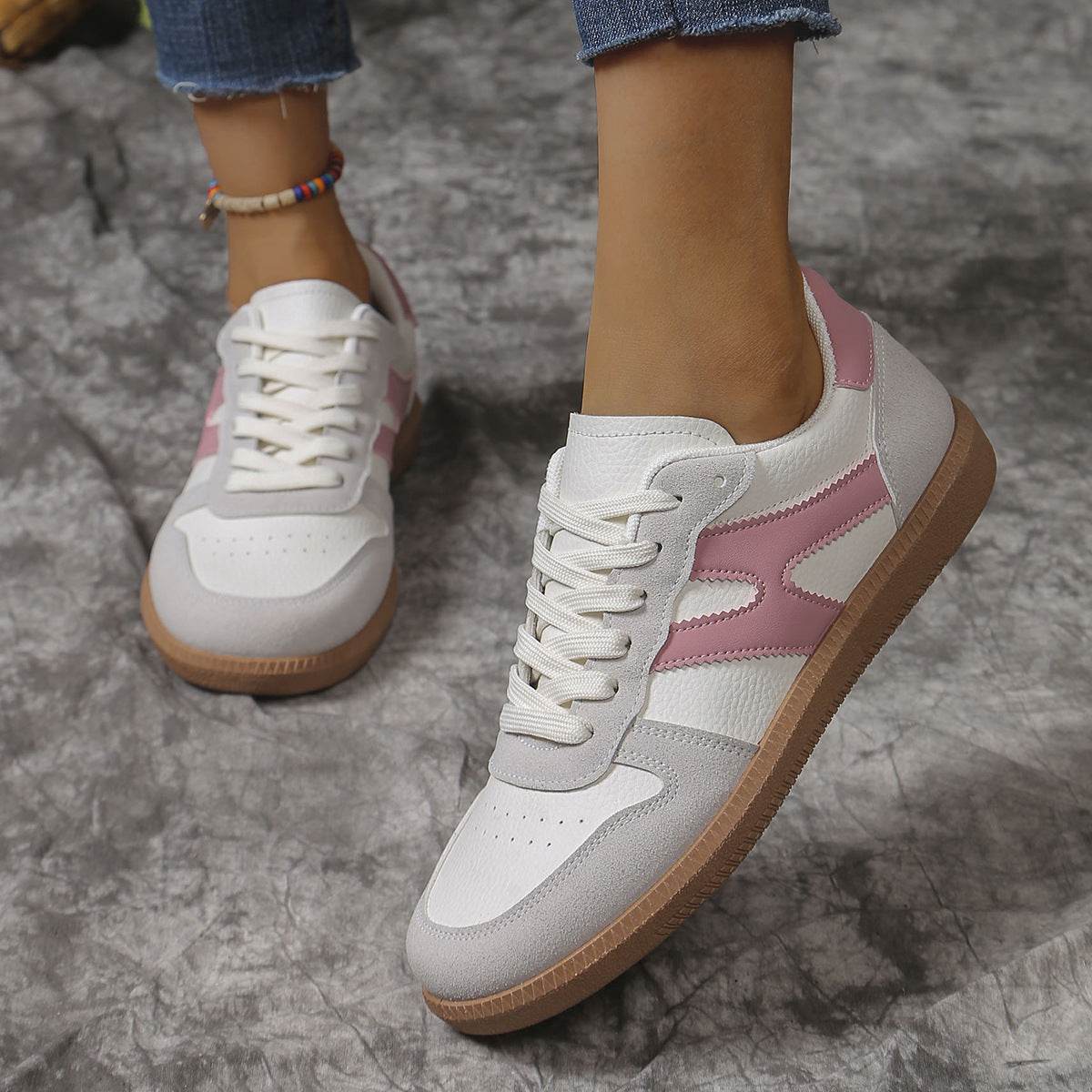 New Colorblock Lace-up Flats Shoes Fashion Round Toe Slip On Casual Shoes For Women - Velora
