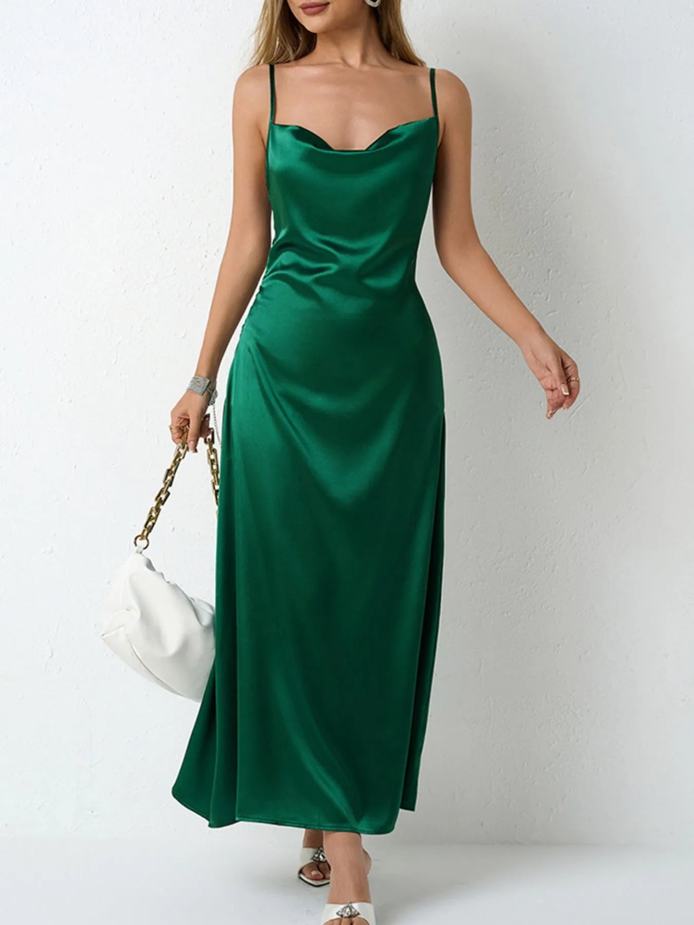 Satin Cowl Neck Cami Dress - Velora