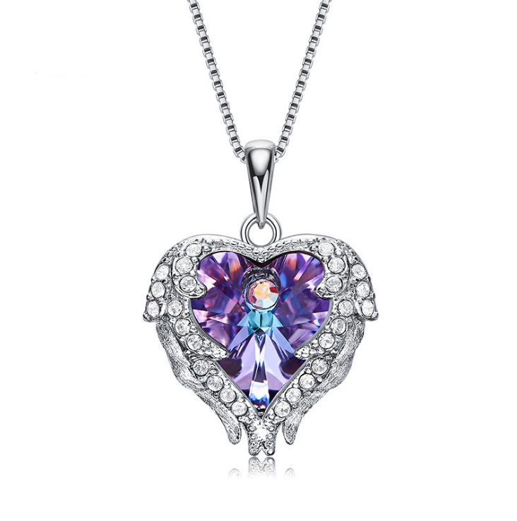 Swarovski Crystal Heart Angel Necklace in S925 Silver