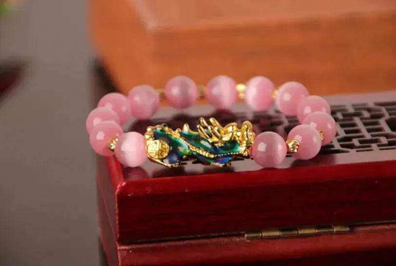 3D Gold Plated PiXiu Crystal Beaded Bracelet - Velora