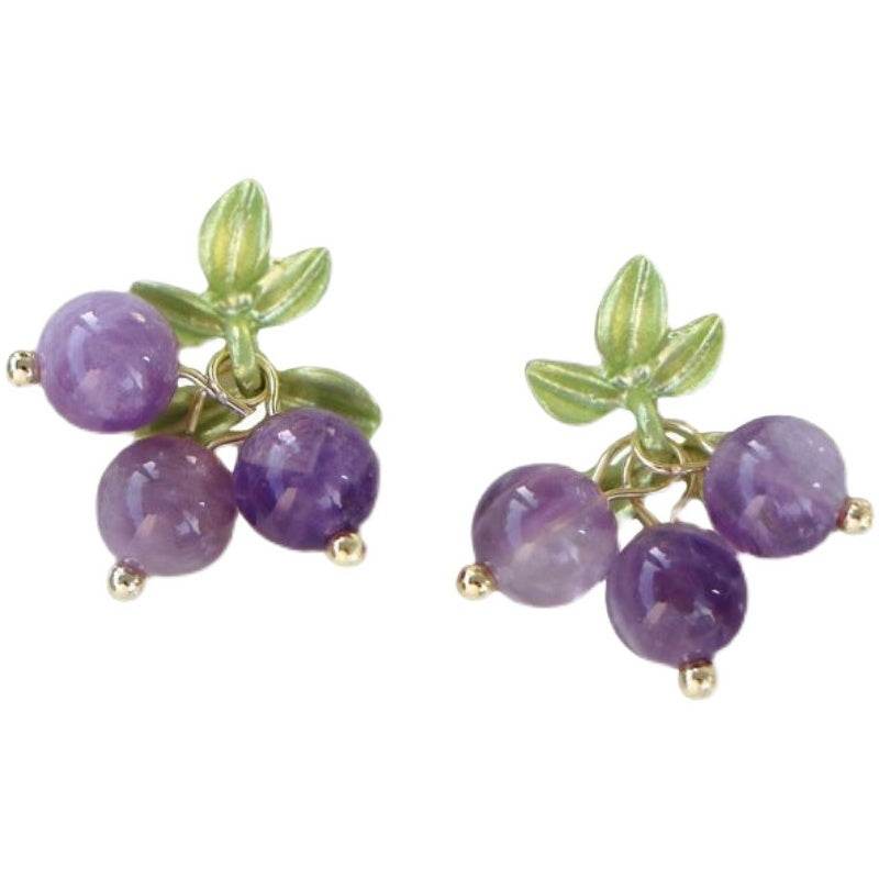 Female Purple Blueberry Fruit Beaded Earrings - Velora