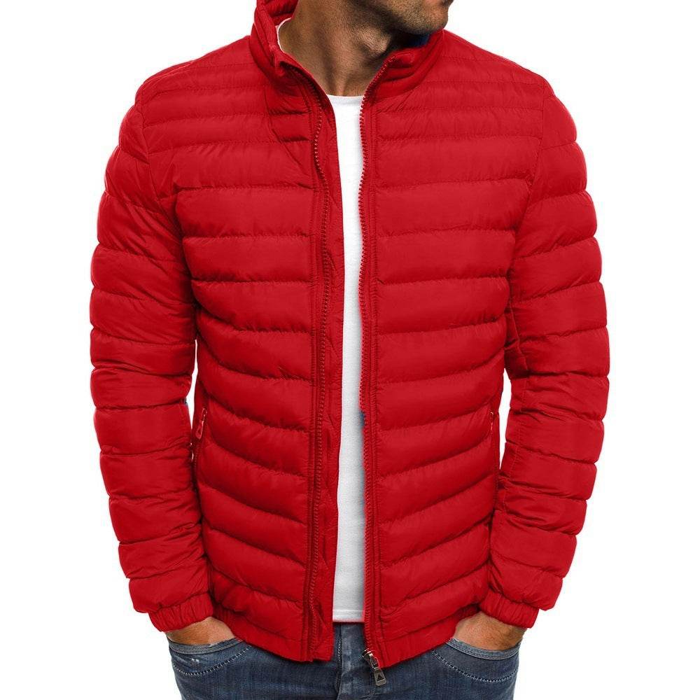 Men Jacket Zipper Solid Color Long Sleeves Pockets Coldproof Autumn Thicken Cotton Padded Overcoat For Outdoor - Velora
