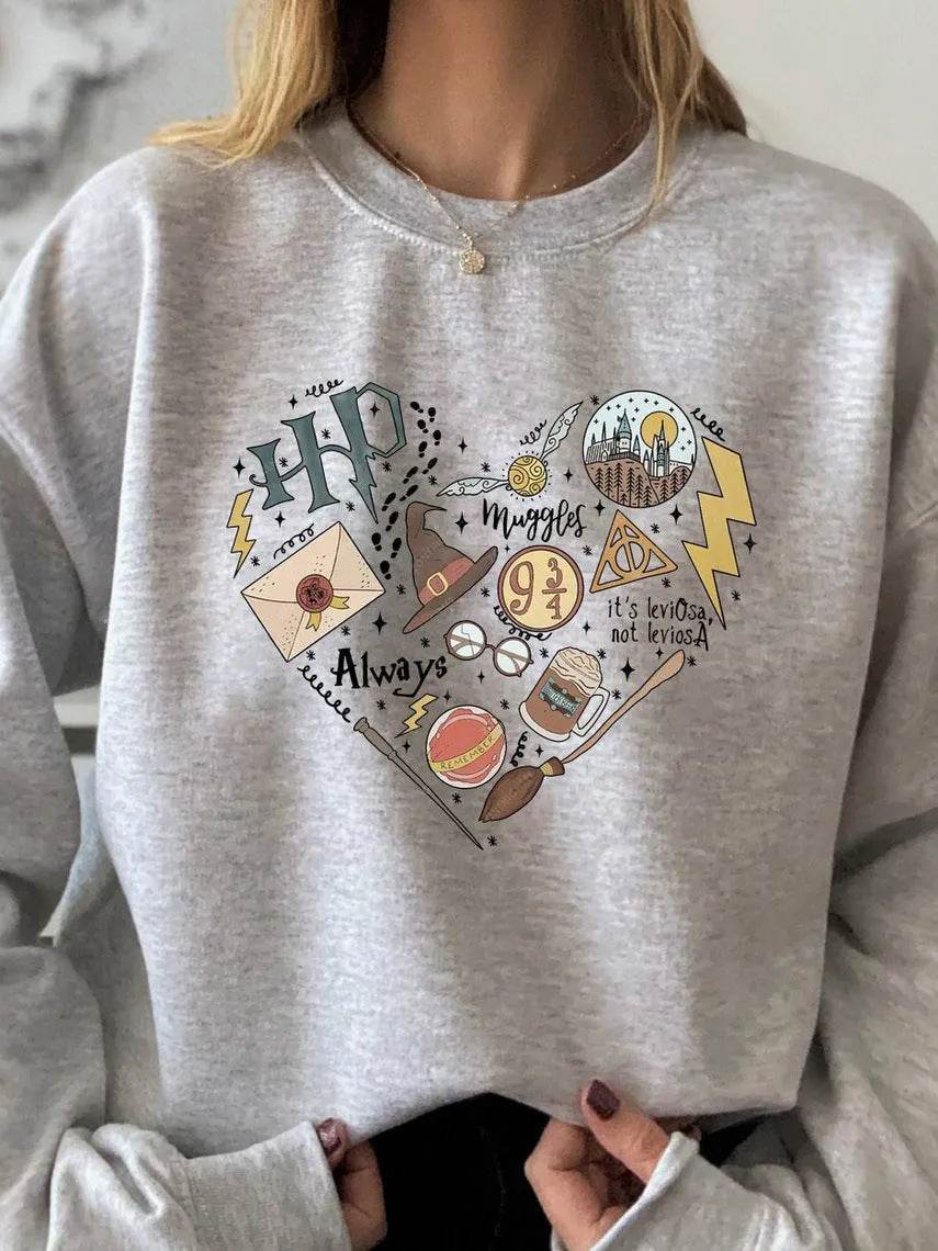 Digital Printing Sweater Hipster Round Neck Pullover Long Sleeve Sweater Women - Velora