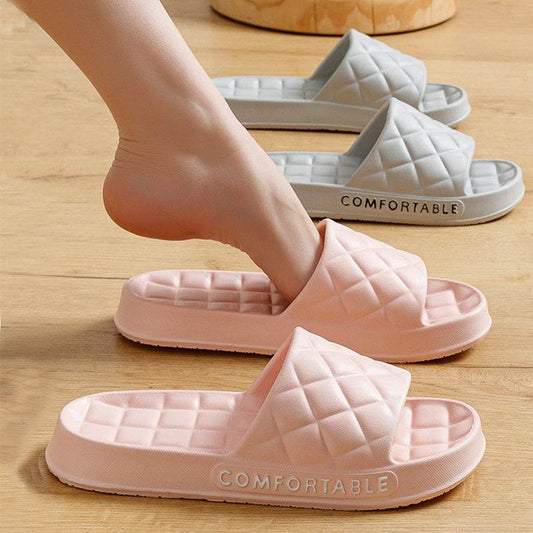 Men's Home Slippers With Plaid Design Soft-soled Silent Indoor Floor Bathing Slippers Women House Shoes Summer - Velora