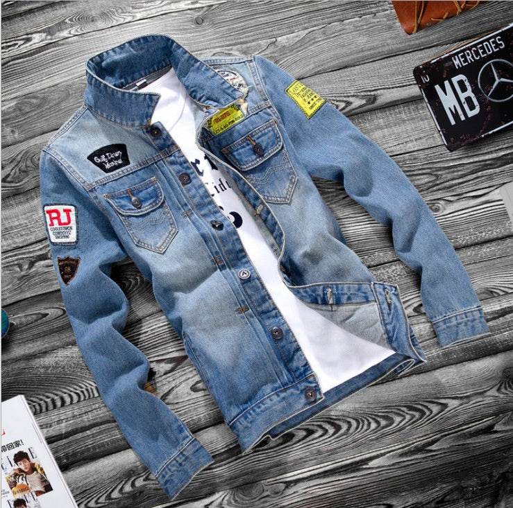 Fashion lapel men's denim jacket jacket men casual Jeans - Velora