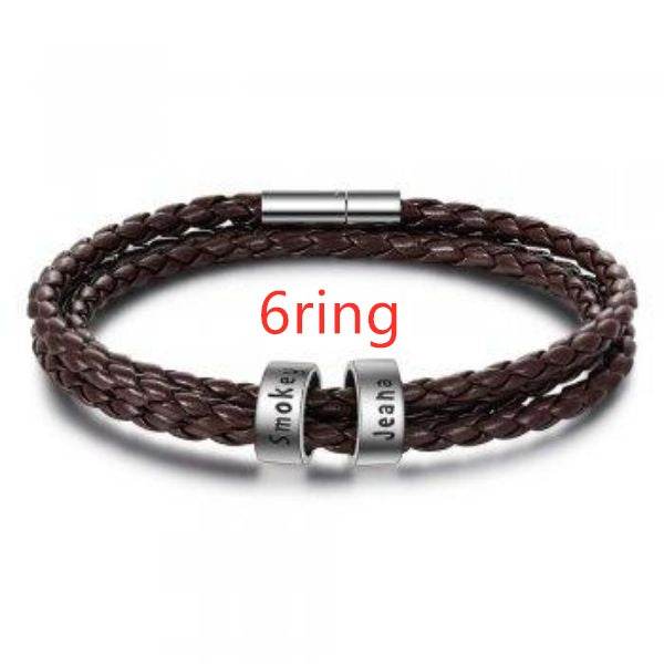 Personalized Mens Braided Genuine Leather Bracelet Stainless Steel Custom Beads Name Charm Bracelet For Men With Family Names - Velora