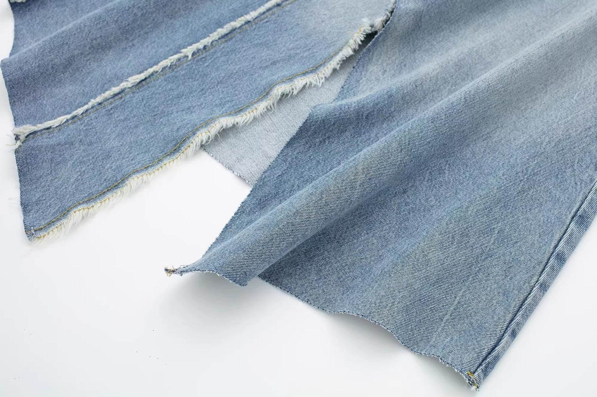 Fashionable Asymmetric High Waist Midi Denim Split Skirt - Velora