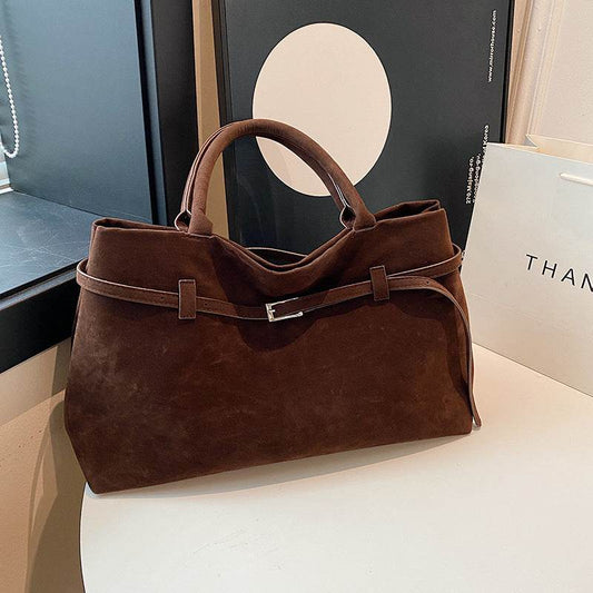 Suede Tote Design Portable Shoulder Bag - Velora