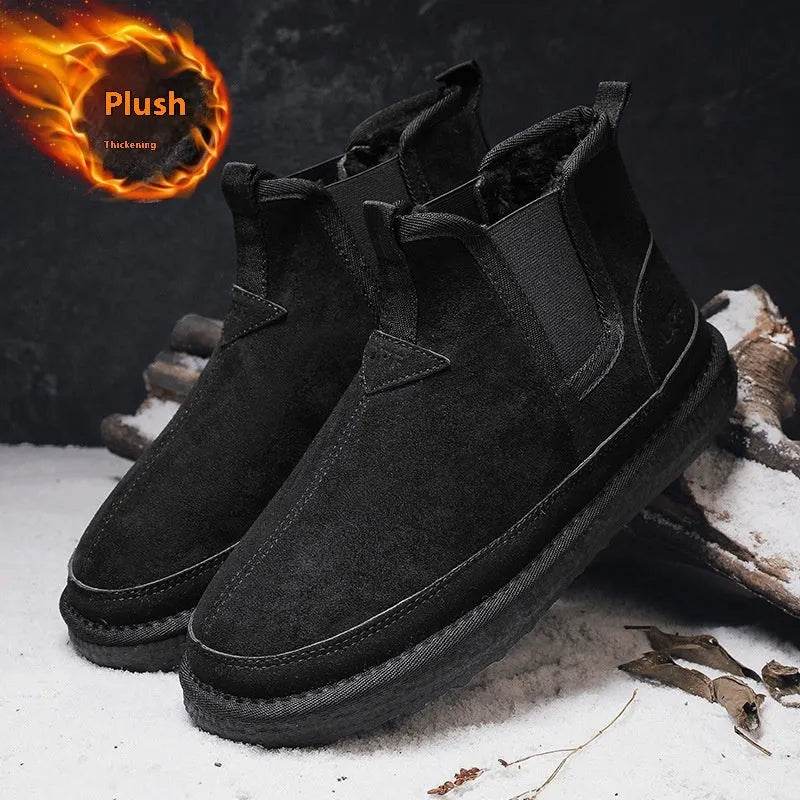 Winter Fleece Snow Boots Round-toed Flat Shoes Casual Warm Sports Shoes Men Ankle Boot - Velora